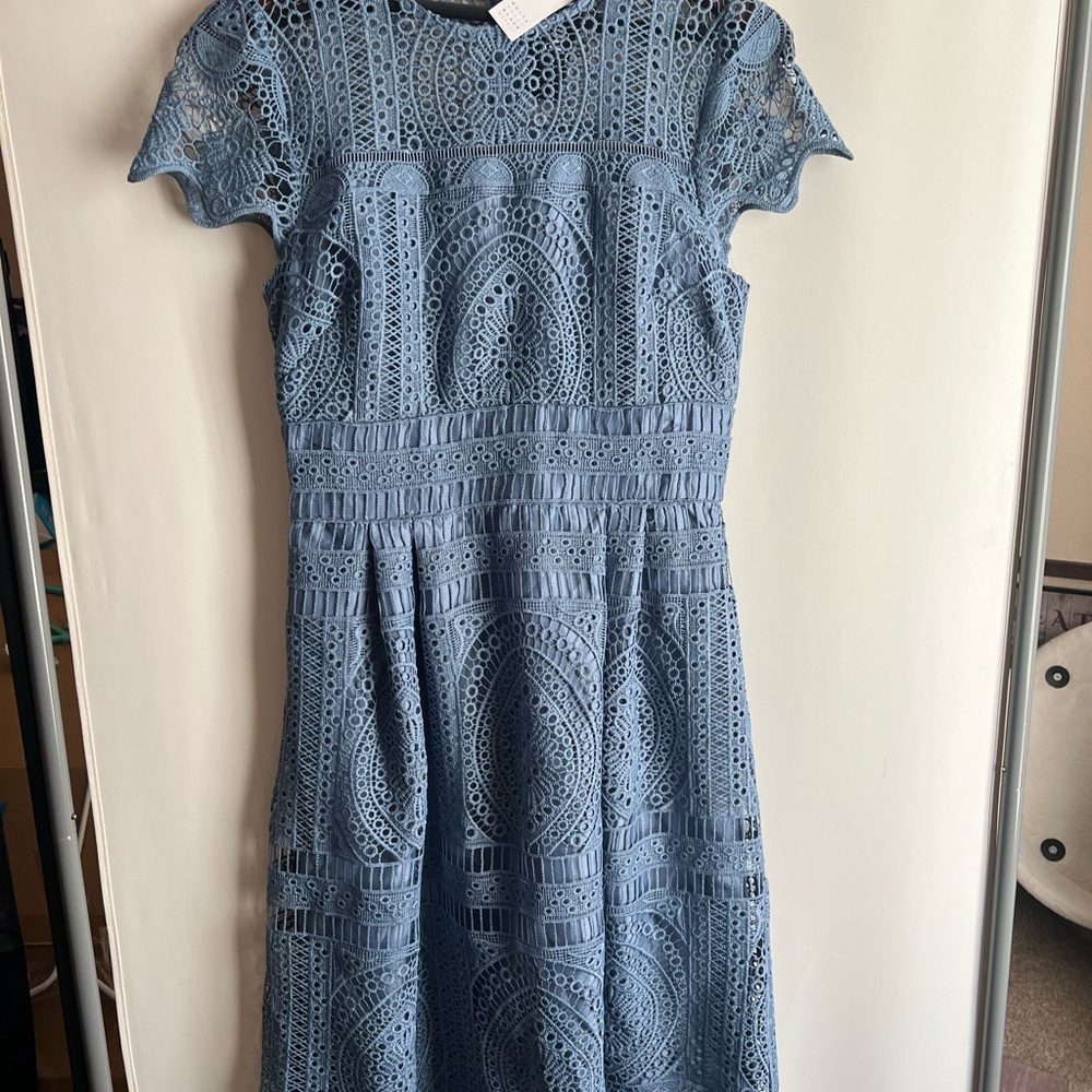 White House Black Market Blue Flutter Sleeve Midi Dress